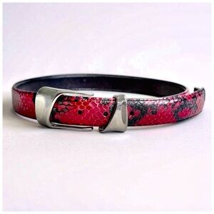 Fina Firenze Women’s Python-Print Leather Belt. Red, Black, Silver. 35” x 1”